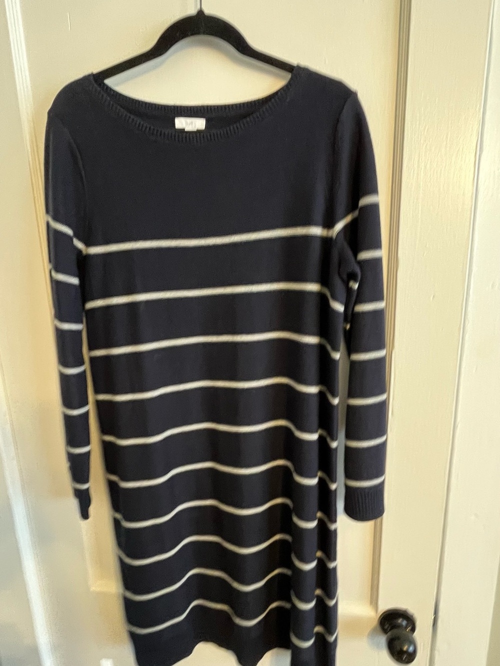J. Jill Women’s Sweater Dress Navy with Gray stripes